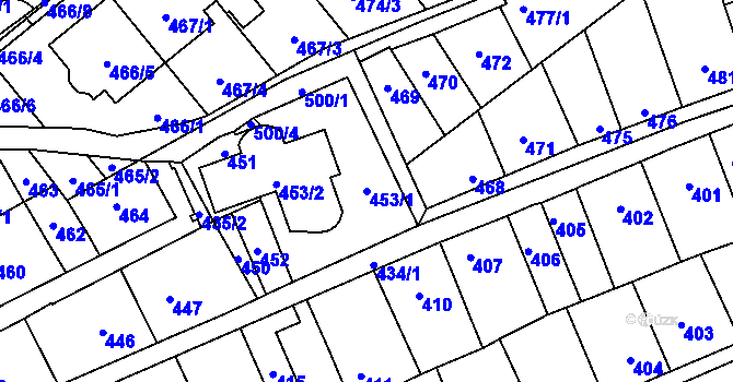 Parcela st. 453/1 v KÚ Lesná, Katastrální mapa