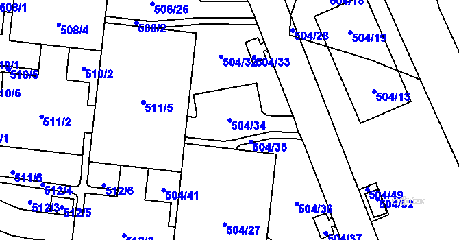 Parcela st. 504/34 v KÚ Lesná, Katastrální mapa