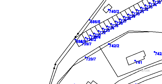 Parcela st. 739/7 v KÚ Lesná, Katastrální mapa