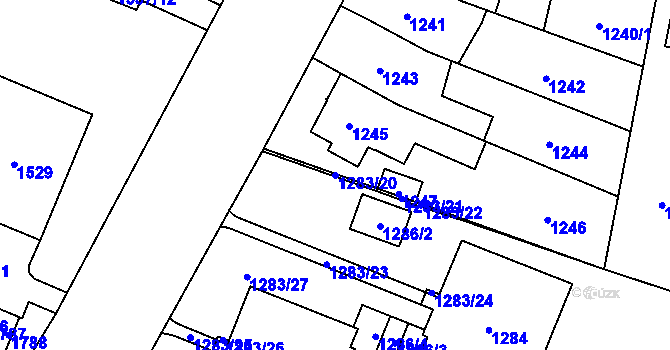 Parcela st. 1283/20 v KÚ Lesná, Katastrální mapa