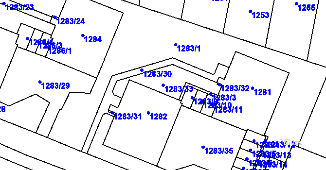 Parcela st. 1283/33 v KÚ Lesná, Katastrální mapa