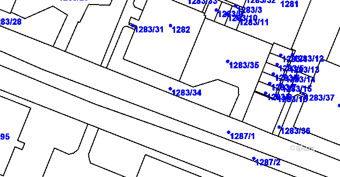 Parcela st. 1283/34 v KÚ Lesná, Katastrální mapa