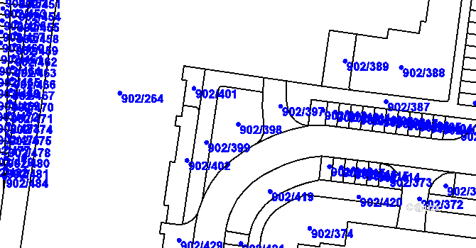 Parcela st. 902/398 v KÚ Lesná, Katastrální mapa