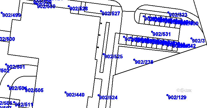 Parcela st. 902/525 v KÚ Lesná, Katastrální mapa