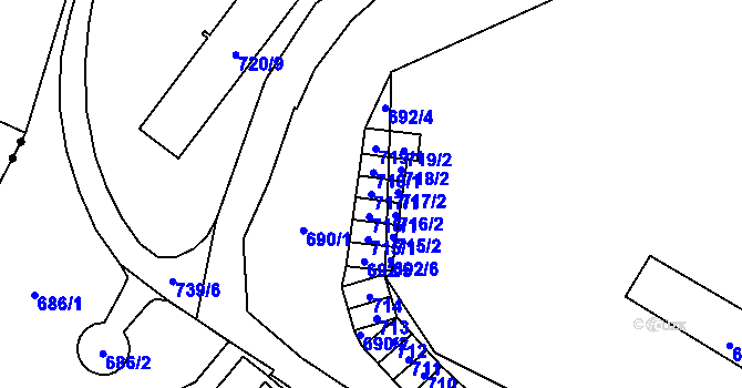 Parcela st. 717/1 v KÚ Lesná, Katastrální mapa