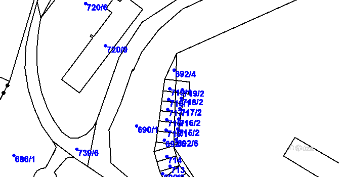 Parcela st. 719/1 v KÚ Lesná, Katastrální mapa