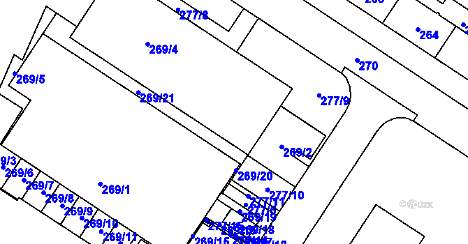 Parcela st. 269/1 v KÚ Lesná, Katastrální mapa