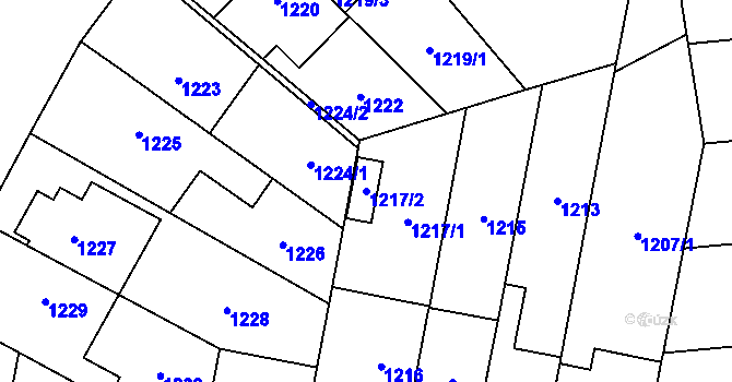 Parcela st. 1217/2 v KÚ Lesná, Katastrální mapa