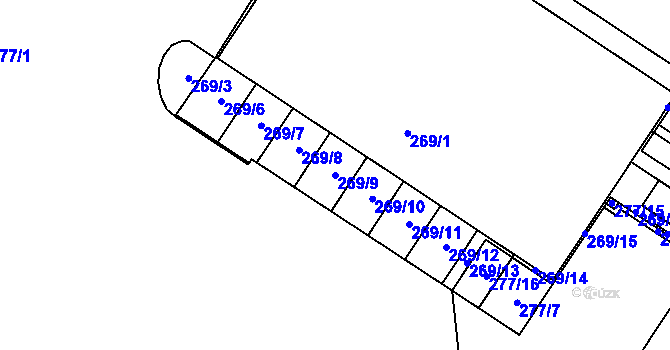 Parcela st. 269/9 v KÚ Lesná, Katastrální mapa
