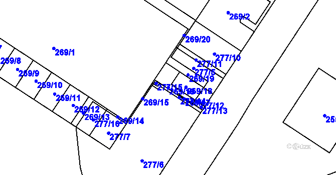 Parcela st. 269/16 v KÚ Lesná, Katastrální mapa