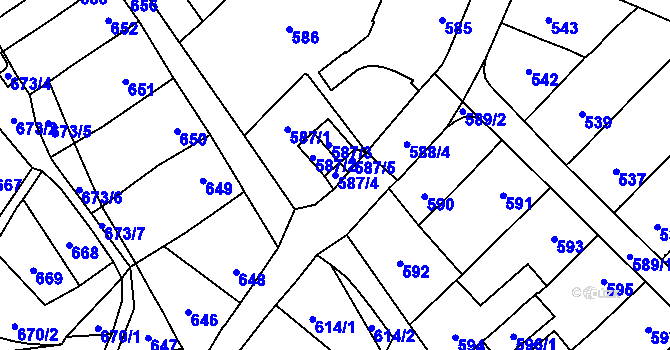 Parcela st. 587/4 v KÚ Lesná, Katastrální mapa