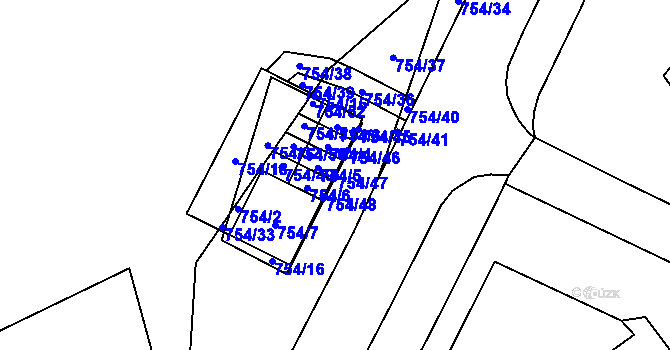 Parcela st. 754/47 v KÚ Lesná, Katastrální mapa