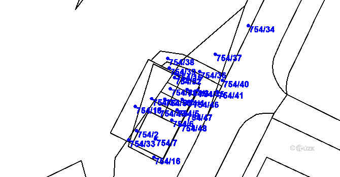Parcela st. 754/51 v KÚ Lesná, Katastrální mapa