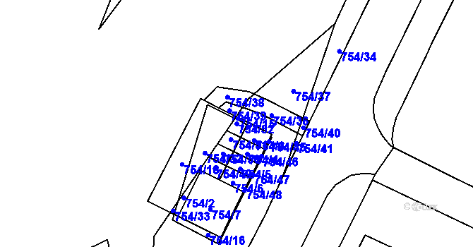 Parcela st. 754/52 v KÚ Lesná, Katastrální mapa