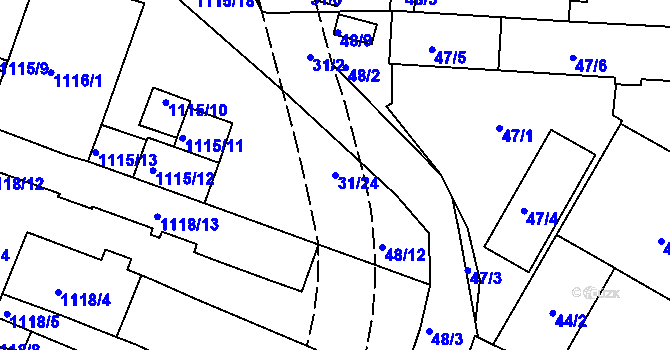 Parcela st. 31/24 v KÚ Trnitá, Katastrální mapa