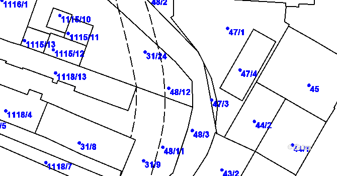 Parcela st. 48/12 v KÚ Trnitá, Katastrální mapa