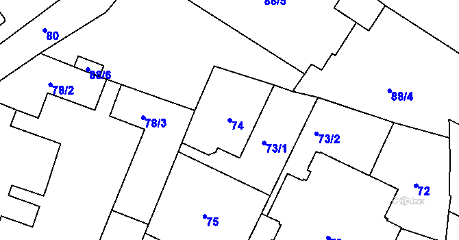 Parcela st. 74 v KÚ Trnitá, Katastrální mapa