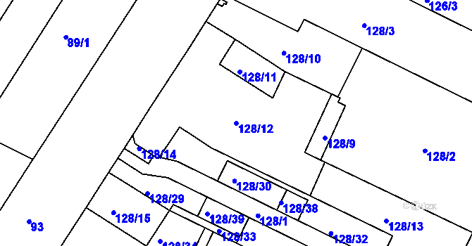 Parcela st. 128/12 v KÚ Trnitá, Katastrální mapa