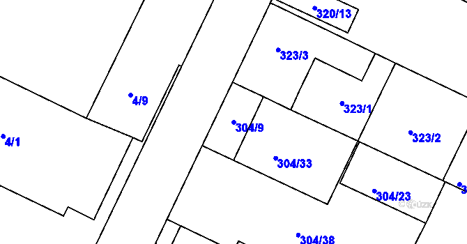 Parcela st. 304/9 v KÚ Trnitá, Katastrální mapa