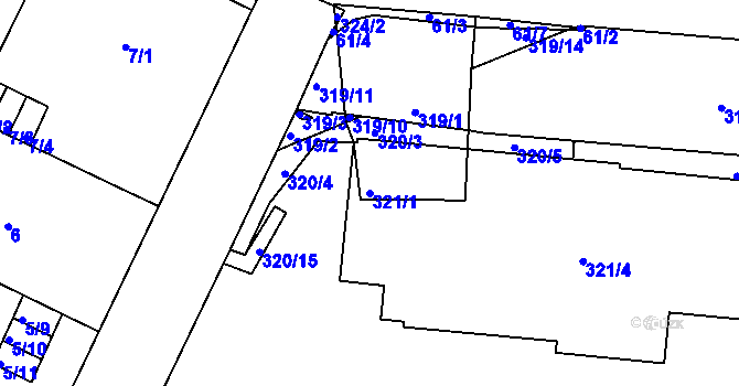 Parcela st. 321/1 v KÚ Trnitá, Katastrální mapa