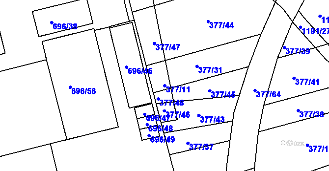 Parcela st. 377/11 v KÚ Trnitá, Katastrální mapa