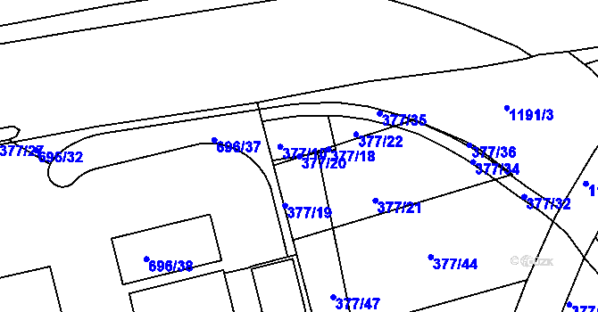 Parcela st. 377/20 v KÚ Trnitá, Katastrální mapa