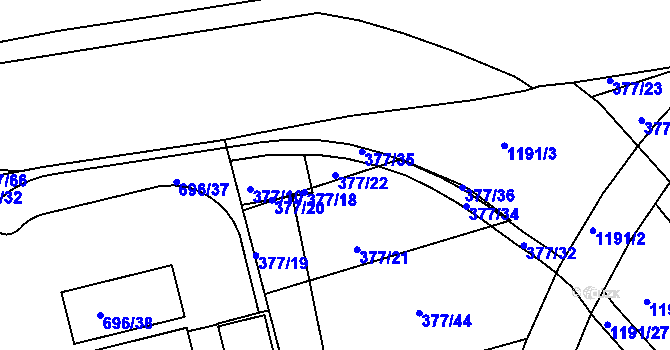 Parcela st. 377/22 v KÚ Trnitá, Katastrální mapa