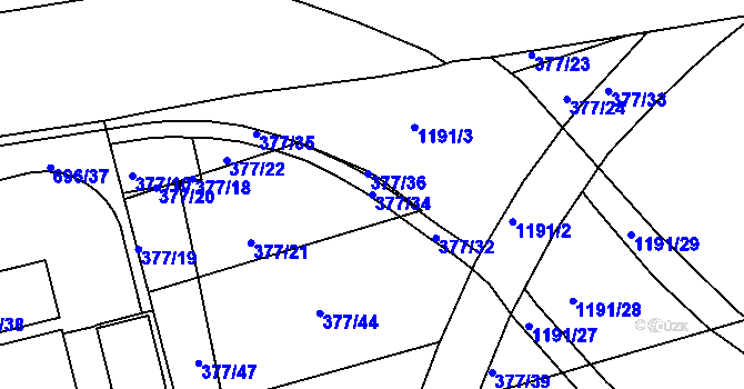 Parcela st. 377/34 v KÚ Trnitá, Katastrální mapa