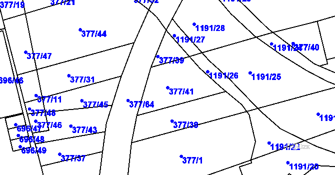 Parcela st. 377/41 v KÚ Trnitá, Katastrální mapa