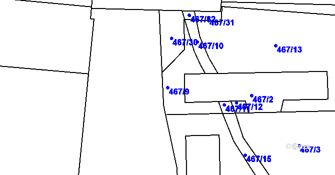Parcela st. 467/9 v KÚ Trnitá, Katastrální mapa