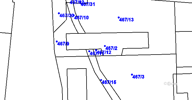 Parcela st. 467/12 v KÚ Trnitá, Katastrální mapa