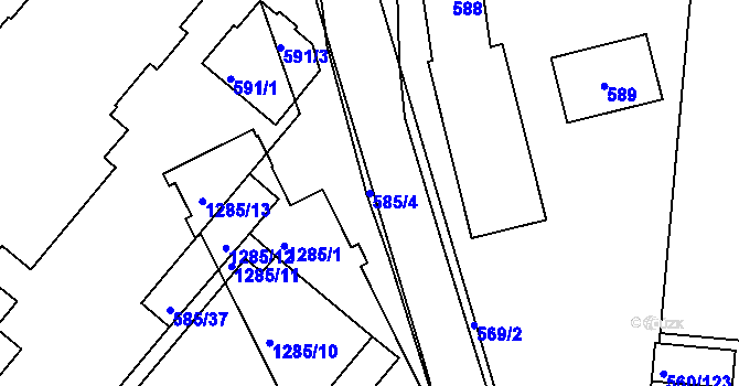 Parcela st. 585/4 v KÚ Trnitá, Katastrální mapa