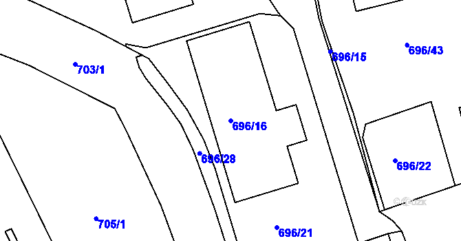 Parcela st. 696/16 v KÚ Trnitá, Katastrální mapa