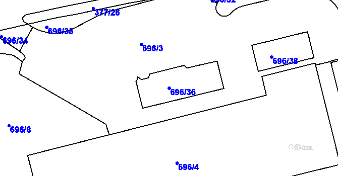 Parcela st. 696/36 v KÚ Trnitá, Katastrální mapa