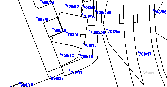 Parcela st. 708/13 v KÚ Trnitá, Katastrální mapa