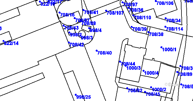 Parcela st. 708/40 v KÚ Trnitá, Katastrální mapa
