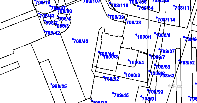 Parcela st. 708/44 v KÚ Trnitá, Katastrální mapa