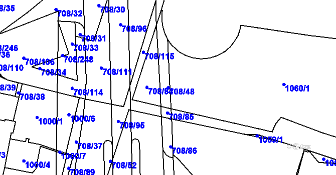 Parcela st. 708/48 v KÚ Trnitá, Katastrální mapa