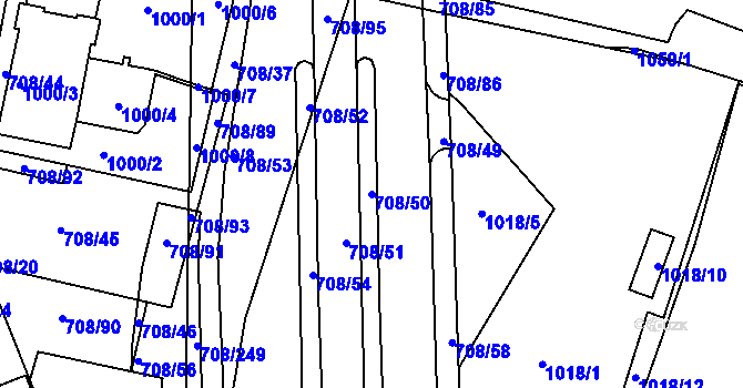 Parcela st. 708/50 v KÚ Trnitá, Katastrální mapa