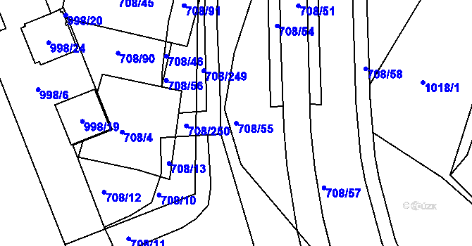 Parcela st. 708/55 v KÚ Trnitá, Katastrální mapa