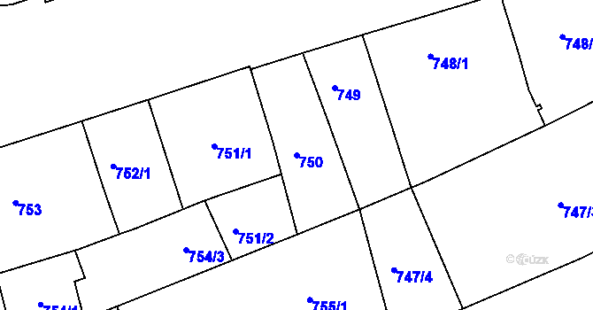 Parcela st. 750 v KÚ Trnitá, Katastrální mapa