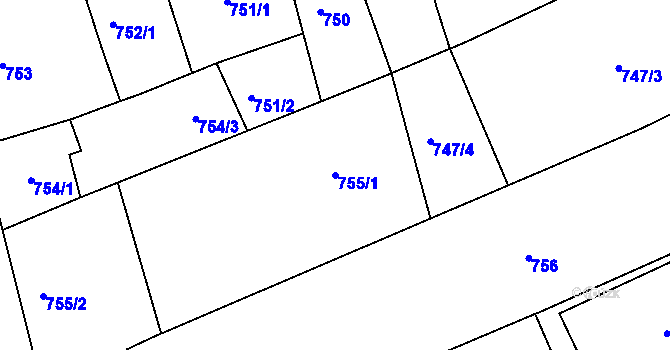 Parcela st. 755/1 v KÚ Trnitá, Katastrální mapa