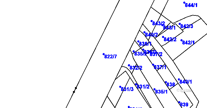 Parcela st. 822/7 v KÚ Trnitá, Katastrální mapa