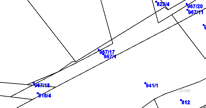 Parcela st. 967/1 v KÚ Trnitá, Katastrální mapa
