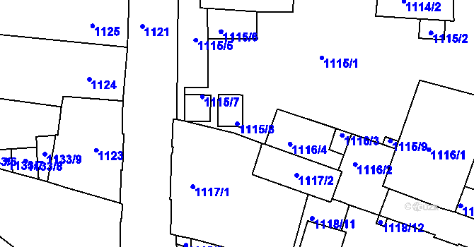 Parcela st. 1115/8 v KÚ Trnitá, Katastrální mapa