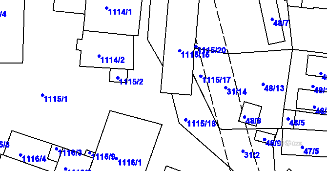 Parcela st. 1115/14 v KÚ Trnitá, Katastrální mapa