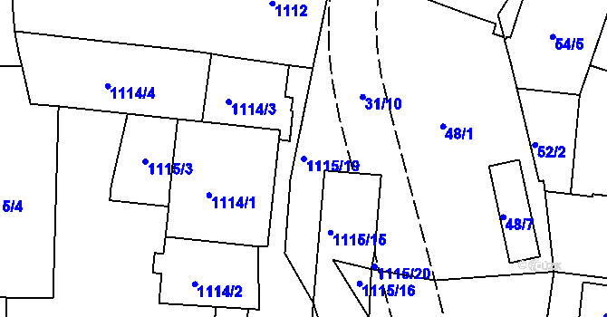 Parcela st. 1115/19 v KÚ Trnitá, Katastrální mapa