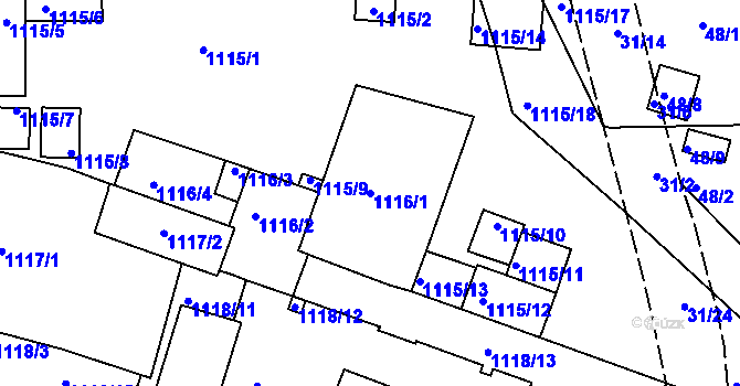 Parcela st. 1116/1 v KÚ Trnitá, Katastrální mapa
