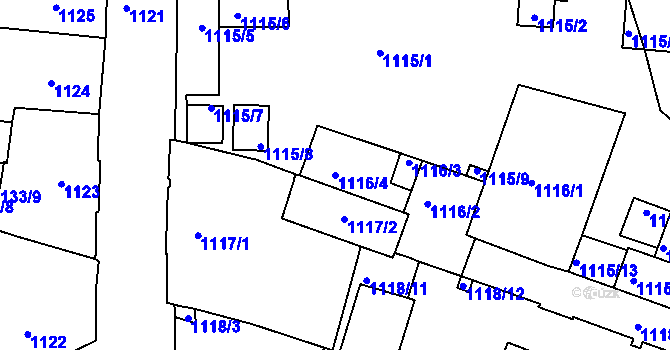 Parcela st. 1116/4 v KÚ Trnitá, Katastrální mapa