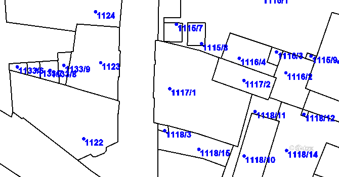 Parcela st. 1117/1 v KÚ Trnitá, Katastrální mapa